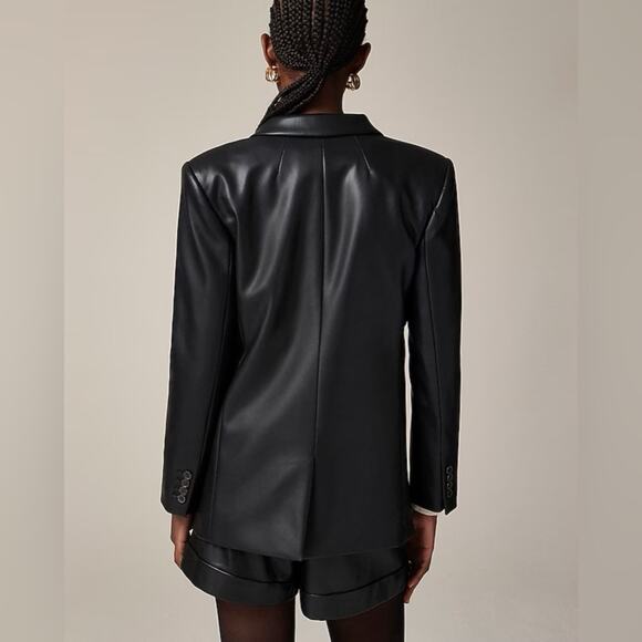 J.CREW Vivienne Blazer Black Faux Leather Patch Pocket Button Size 16 Tall NEW - Picture 3 of 8